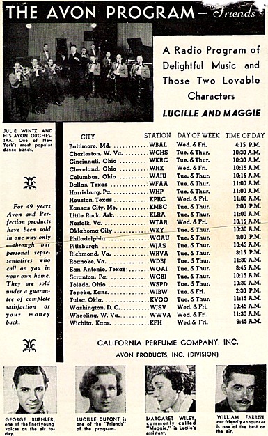 Customer Handout (back) for Avon Radio Show, "Friends" - 1935