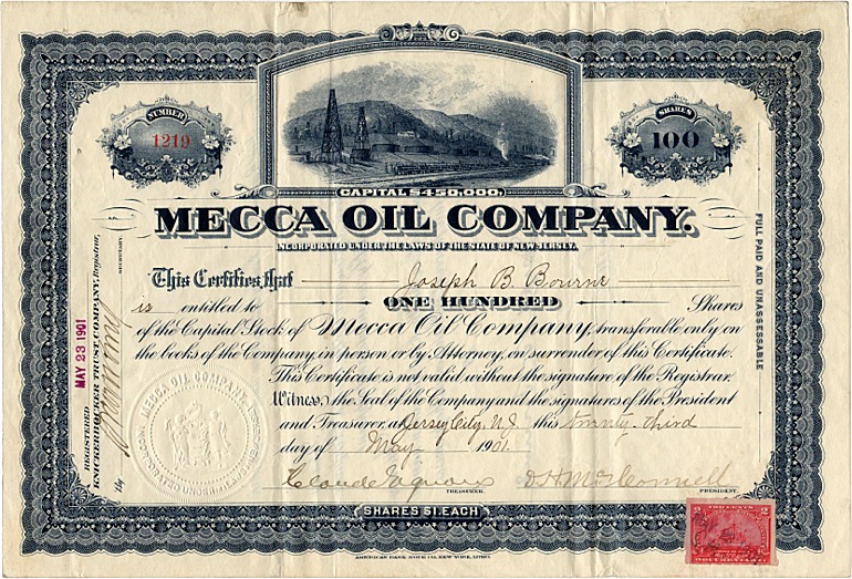 Mecca Oil Company Stock Certificate - 1901