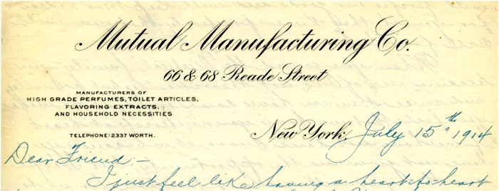 Mutual Manufacturing Copany Letterhead - 1914