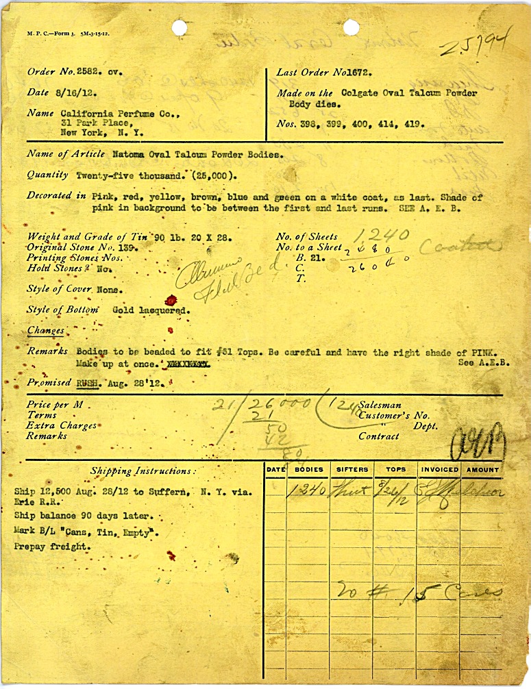 Close up - Natoma Order Form - 1912
