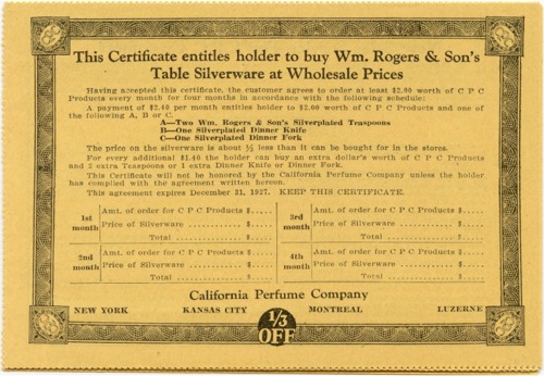 CPC Customer Coupon for Silverware - mid-1920s - Back